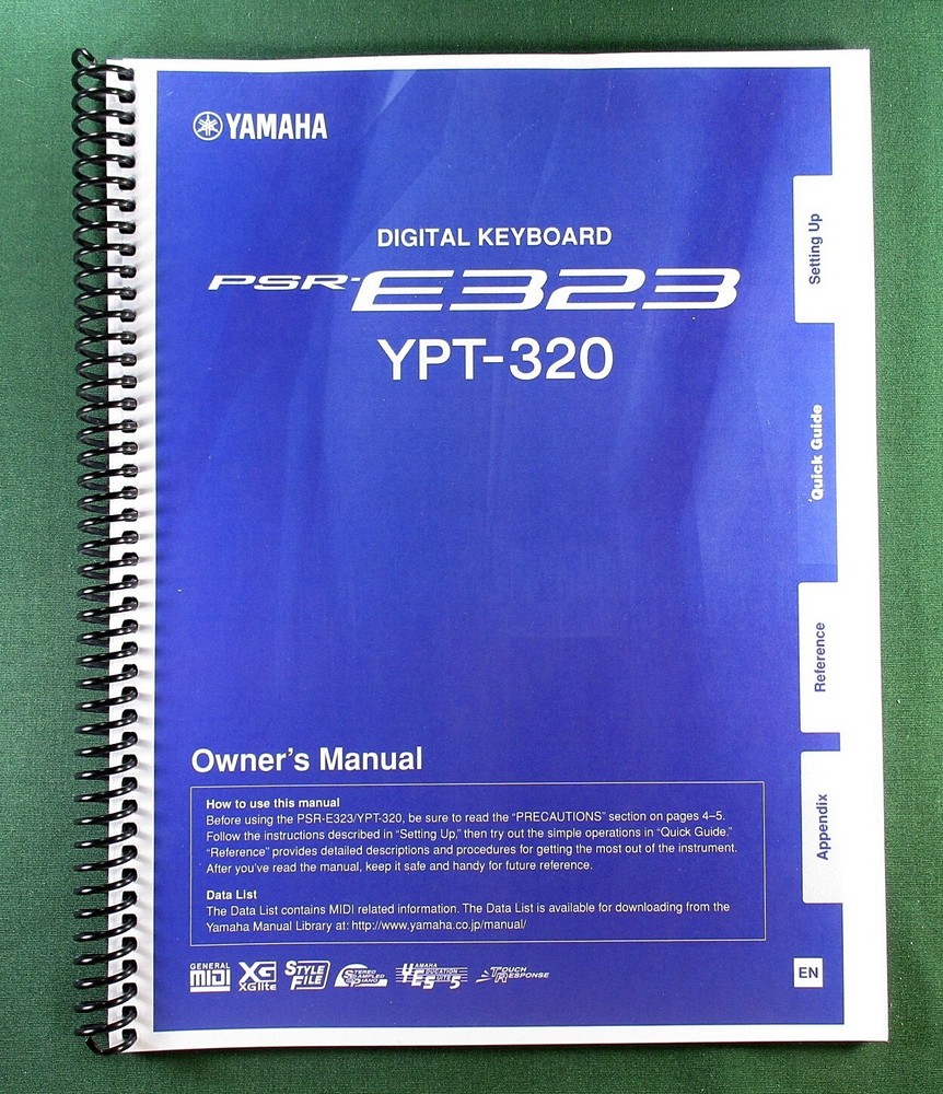 Yamaha PSR-E323 YPT-320 Instruction Manual: 80 Pages & Protective Covers!