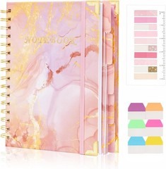 5 Subject A5 Spiral Notebook College Ruled 240 Pages Lined Journal Pink Marble