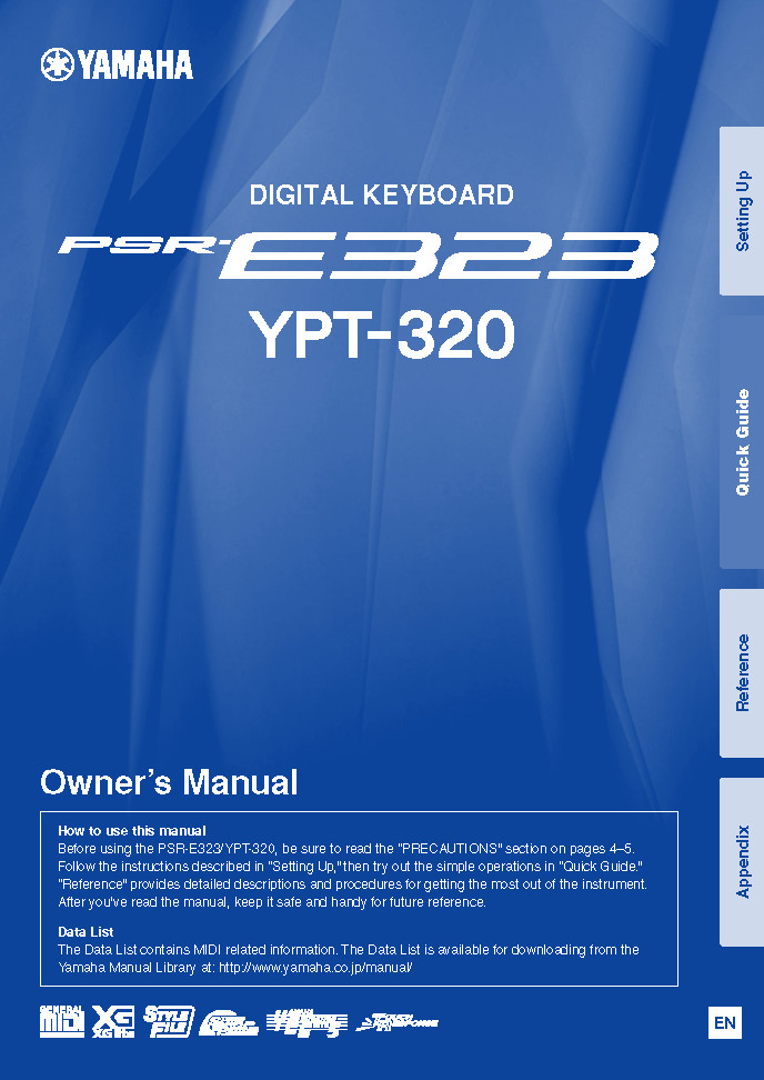 Yamaha PSR-E323 YPT-320 Instruction Manual: 80 Pages & Protective Covers!